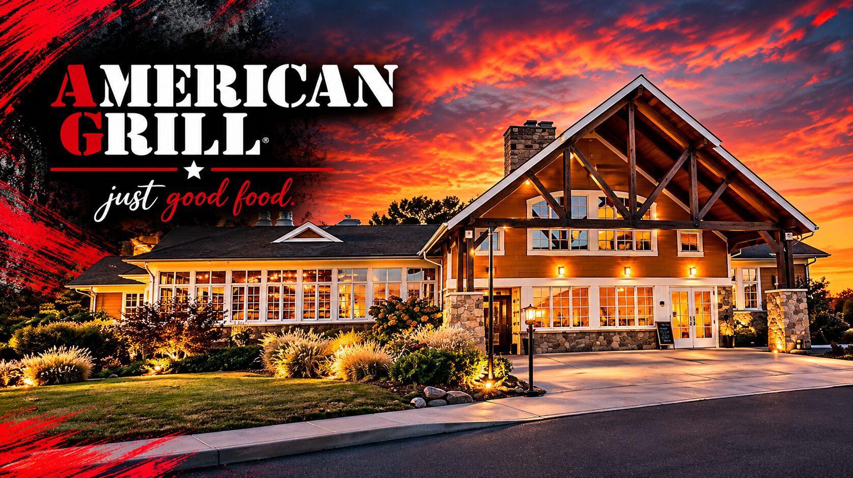 American Grill at Sunset – Promotional banner featuring American Grill branding against a sunset backdrop.