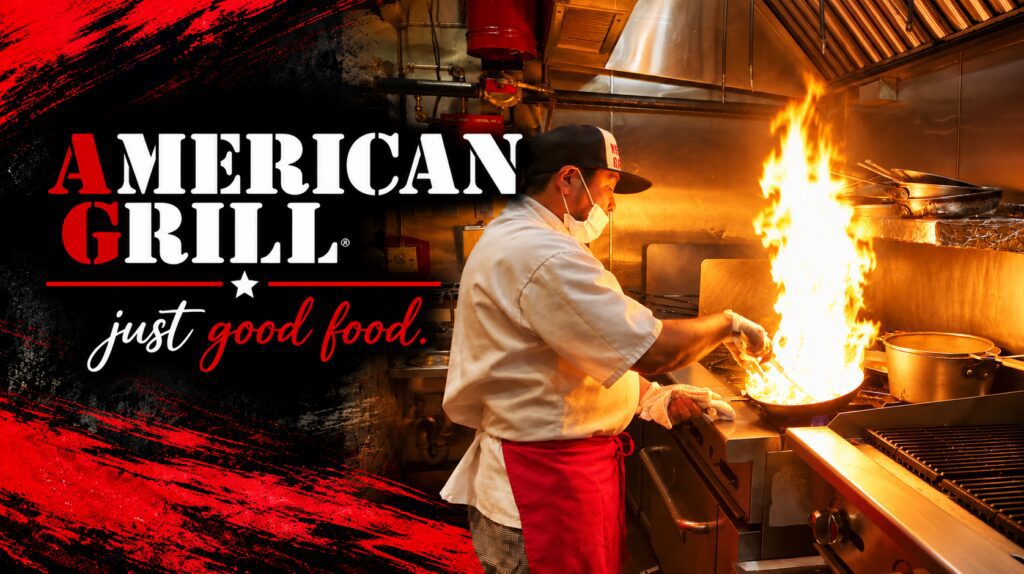 American Grill Fire and Flavor – Promotional banner showcasing American Grill's signature food and bold culinary branding.